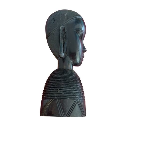Ebony Wood African Tribal Head Statue Bust Figure 9”Tall Hand Carved Vintage - Picture 4 of 8